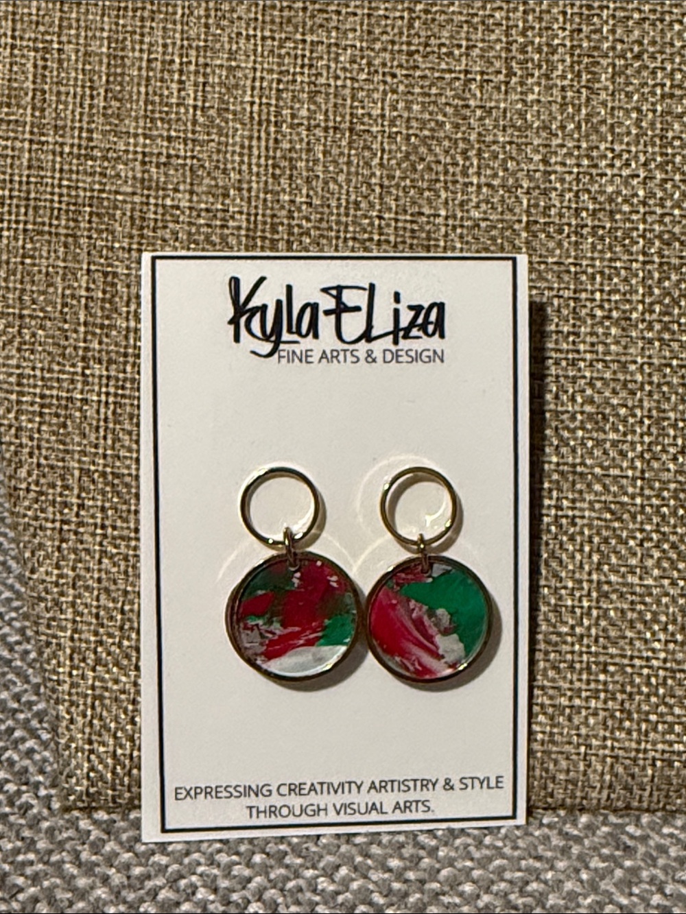Green & Red Marble Disc Drop Earrings